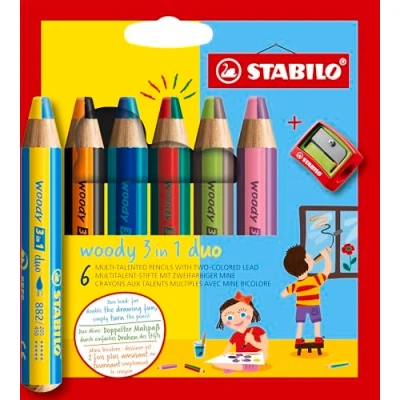 Abbildung von STABILO Buntstift woody 3 in 1 duo 6er Set mit Spitzer