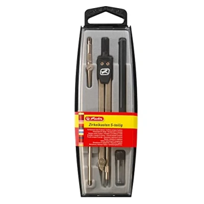 Abbildung von Herlitz Zirkelkasten 5 teilig in Hängepackung, Zirkel, Reißfeder, schwarz