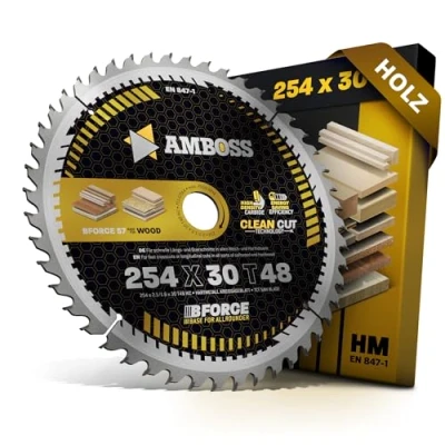 Abbildung von HM Kreissägeblatt 254x30 Z48 Wechselzahn für Akku Holz Allround. AMBOSS WERKZEUGE® Sägeblatt 254mm komp. zu Bosch GTS 10. PTS 100 T.GTS 254 Festool TKS 80 Scheppach HS 105. 250L. 110 Metabo TS 2