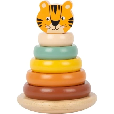 Abbildung von small foot Stapelturm Tiger &quot;Safari&quot; moderndes 7 teiliges Steckspiel mit 5 farbigen Holzringen, ab 12 Monaten, 11706