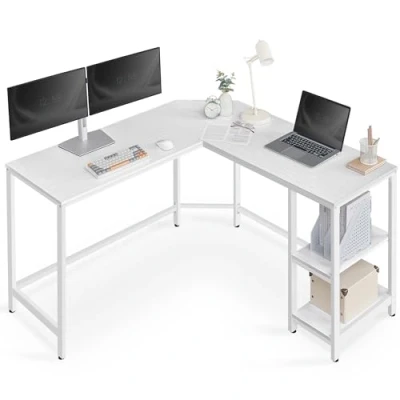 Abbildung von VASAGLE Schreibtisch, L förmiger Computertisch, 138 x 76 cm, Eckschreibtisch mit 2 Ablagen, platzsparender Bürotisch, Gaming, Homeoffice, einfacher Aufbau, ahornweiß LWD072W44