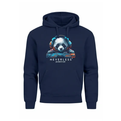 Abbildung von Neverless Panda BÄR Musik Techno Fashion Street Style Kapuzenpullover, Herren, Größe: Medium, Navy