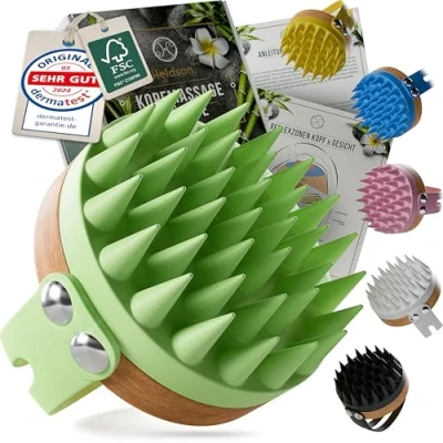 Abbildung von HELDSON® Premium Kopfhaut Massagebürste FSC®100% Kopfmassage Bürste Scalp Massager Brush Haar Haare Hair Care Peeling Kopf Massage Scrub [Jadegrün]
