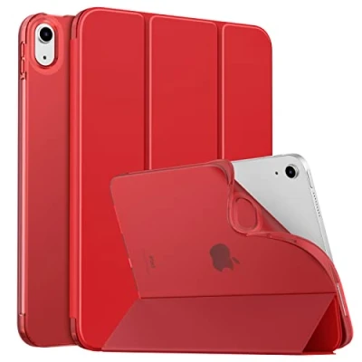Abbildung von MoKo Hülle für iPad 10. Generation 2022, 10,9 Zoll TPU Transluzent Matt Rückseite Cover mit Auto Schlaf/Aufwach Tablet Hüllen Schutzhülle Ständer, Rot