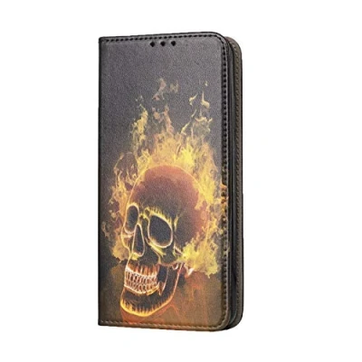 Abbildung von KX Mobile Hülle für Samsung A70 Handyhülle Motiv 1479 Totenkopf Skull Feuer Premium Smart aus Kunstleder einseitig bedruckt HandyCover Galaxy
