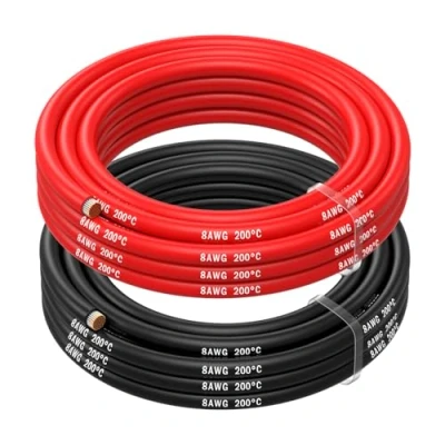 Abbildung von MMOBIEL 8 AWG Silikon Elektronik Kabel Gauge (8,37mm²) Verzinnte Kupferkabel 2 Separate Rot &amp; Schwarz Jede 2,5 m / 8.2 ft für Kühlschränke, Klimaanlagen, Autobatterien, Schweißbatterien