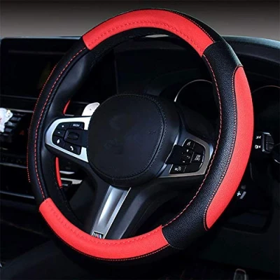 Abbildung von Coofig Auto Lenkradbezug mit Strapazierfähigem PU Leder, Lenkradabdeckung Universell, 38cm (15 Zoll), Passend für Auto, LKW, SUV, Atmungsaktiv, rutschfest, Damen und Herren