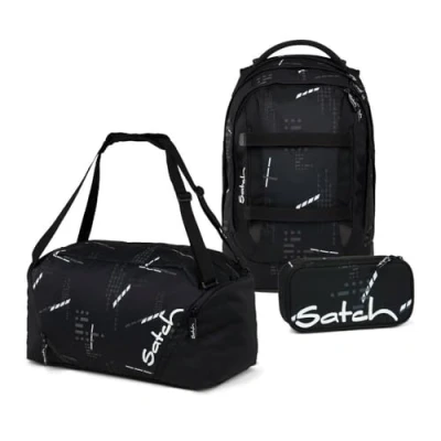 Abbildung von Satch Schulranzen Schulrucksack Set PACK Ninja Matrix 3 teilig, Kollektion 2025 (3 teilig), ergonomisch, Your Size System: auf Körpergröße anpassbar