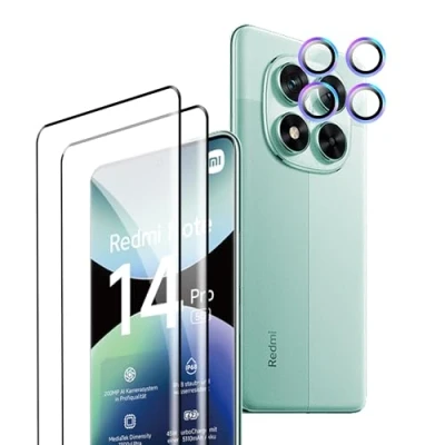 Abbildung von Rojeuinn Panzerfolie für Xiaomi Redmi Note 14 Pro 5G Schutzfolie,[2 Stück Schutzglas+2 Kameraschutz],9H Härte Anti Kratzen Displayschutz,HD Displayschutzfolie
