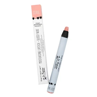 Abbildung von Beauty Made Easy Le Papier feuchtigkeitsspendender, veganer Lippenstift ohne Plastik, mit Shea Butter, Glossy Nudes CORAL 1 x 6g