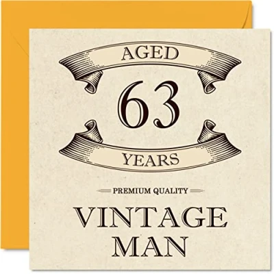 Abbildung von Geburtstagskarte zum 63. Geburtstag im Vintage Stil für Männer 63 Jahre lustige Opa Vater Ehemann Freund Onkel Bruder 145 mm x Grußkarten