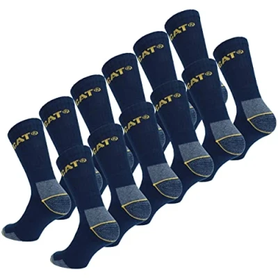 Abbildung von Caterpillar 12 Paar Arbeitssocken Mid Calf Wadenhöhe Sicherheitsschuhe Verstärkte Fersenzehen Frottee Baumwolle (Blau, 41 45)