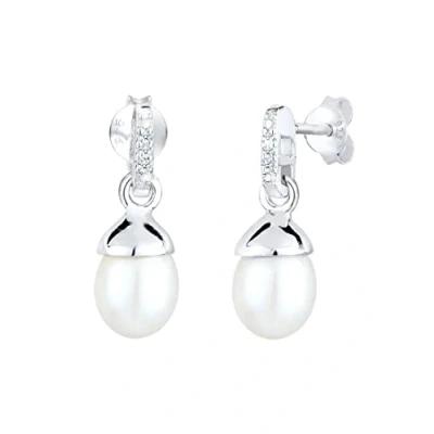 Abbildung von Elli DIAMONDS Ohrringe Damen Edel Süßwasserzuchtperle Diamant (0.03 ct.) 925 Sterling Silber