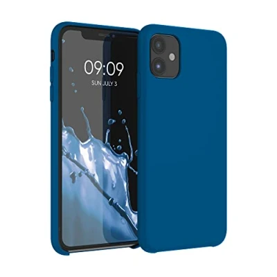 Abbildung von kwmobile Hülle kompatibel mit Apple iPhone 11 Silikon Handy Case Handyhülle weiche Oberfläche kabelloses Laden Blue Reef