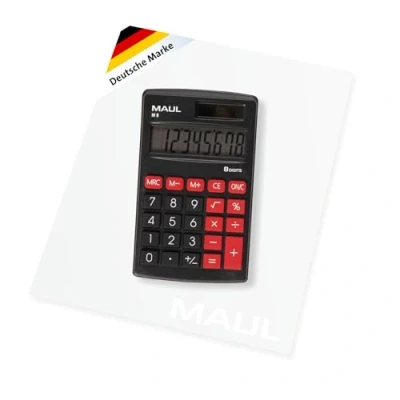 Abbildung von MAUL Taschenrechner M8 klein mit 8 Stellen Display Standardfunktionen für Büro, Zuhause, Schule Solar Batterienutzung bei Dunkelheit Schwarz