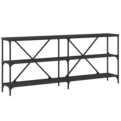 Abbildung von SDWEHO7 Konsolentisch Beistelltisch mit Ablagen, Flurtisch Schmal Standregal Ablagetisch für Vorzimmer, Schwarz 180x30x75 cm Holzwerkstoff und Eisen