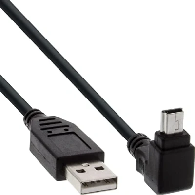 Abbildung von InLine 34230 USB 2.0 Mini Kabel, Stecker A an B (5pol.) unten abgewinkelt 90, schwarz, 3m