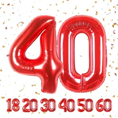 Abbildung von 40 Geburtstag Deko zahlen luftballon jahre Folienballon Rot für 40. Geburtstagsdeko Männer Frauen Ballon Zahl zum fliegt mit Helium 40.Geburtstagsparty 40&quot; 101cm