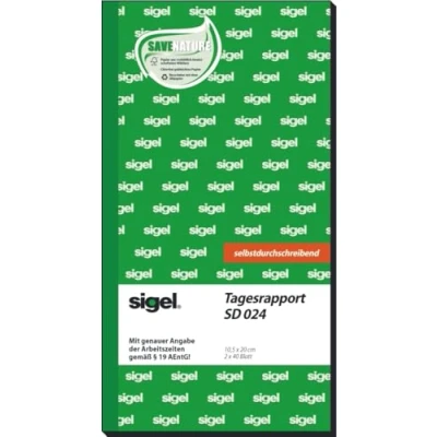 Abbildung von Sigel 5 x Formularbuch Tagesrapport 10,5x20cm selbstdurchschreibend VE=2x40 Blatt