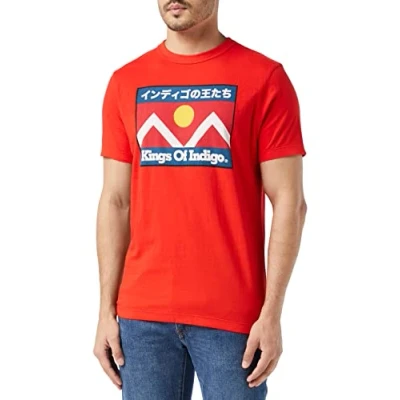 Abbildung von Kings of Indigo Herren Darius T Shirt, Rot (RED Mountain Flag 7911), X Large (Herstellergröße:XL)