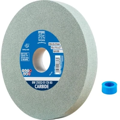 Abbildung von PFERD Schleifbockscheibe CARBIDE, 250x32x51mm, SiC 80, 39009729 Weiche, aggressive Schleifscheibe für harte Materialien, z. B. Hartmetall, mit Reduzierhülse (32mm)