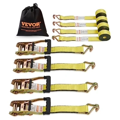 Abbildung von VEVOR 4er Set Spanngurt 0,05 x 4,6 m Zurrgurt 2268 kg Ratschenzurrgurt Polyester Gurt und Kohlenstoffstahl Haken Befestigungsgurt Ratschenspanngurt Ideal für Motorräder Fahrräder Kajaks UTV Boote ATV