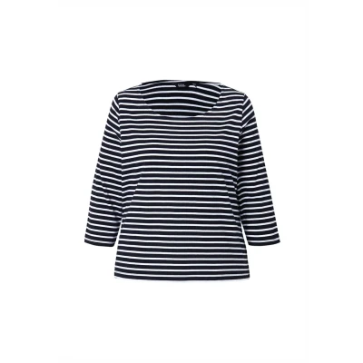 Abbildung von Ulla Popken Striped 3/4 Sleeve Langarmshirt, Damen, Größe: 42/44, Black