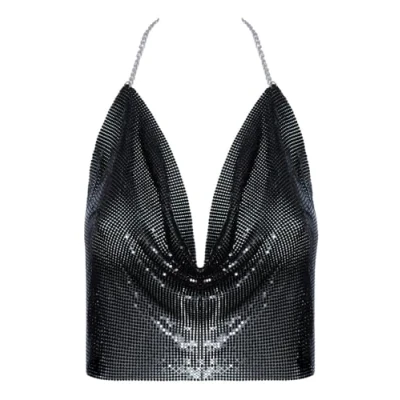 Abbildung von Cottelli Collection Spaghettitop Metall Top aus Pailetten mit tiefem Ausschnitt schwarz (1 tlg) Kette im freien Rücken verstellbar