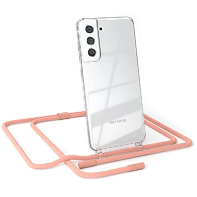 Abbildung von EAZY CASE kombinierbare Handyketten kompatibel mit Samsung Galaxy S21 FE 5G, Transparente Silikon Hülle Umhängeband, abnehmbar durch abschraubbare Endstücke, Hülle, Handykordel, Korall