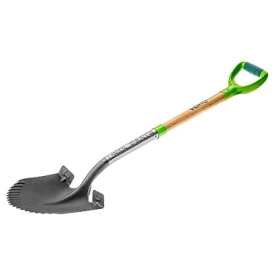 Abbildung von VERTO Profi Spitzspaten, Schaufel für Harte, steinige Böden 115 cm Länge Holzgriff, gehärteter Kopf, Kunststoff Doppelmaterialgriff, Metallverstärkung des Schafts, Gezackten