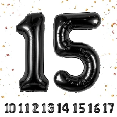 Abbildung von 15 Geburtstag Deko zahlen luftballon jahre Folienballon Schwarz für 15. Geburtstagsdeko Männer Frauen Ballon Zahl zum fliegt mit Helium 15.Geburtstagsparty 40&quot; 101cm