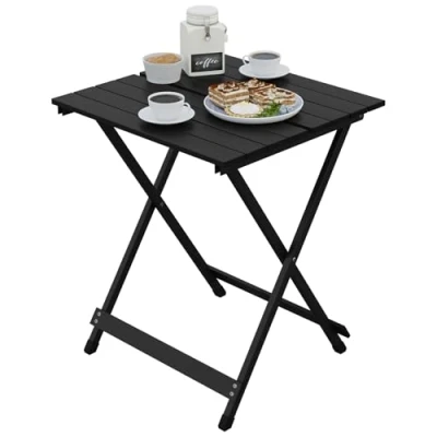 Abbildung von WOLTU Alu Tisch Klapptisch Campingtisch Balkontisch Gartentisch Klappbar aus Aluminium, 50.5x47x59.5cm (LxBxH) Beistelltisch für Garten, Terrasse und Balkon, Schwarz