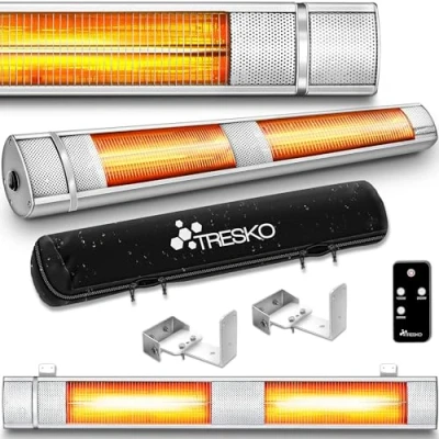 Abbildung von TRESKO Infrarot Heizstrahler 3000W mit Fernbedienung Wärmestrahler Terrasse elektrisch 3 Heizstufen Terrassenstrahler Innen &amp; Außen Wand Infrarotstrahler Wickeltischstrahler