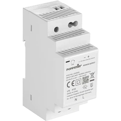 Abbildung von Poppstar DIN Rail Netzteil 12V 24 Watt Hutschienen (Klingeltrafo mit Input 100 240V AC, Output 12 V DC 2 A 54 W)
