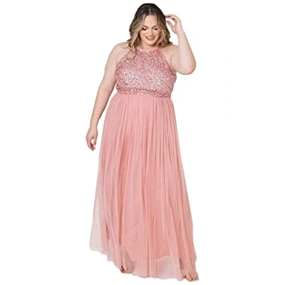 Abbildung von Maya Deluxe Women&#039;s Pailletten Cocktailkleid Damen Tüllkleid Kleid Nackenband Abendkleid Elegant für Hochzeit Brautjungfernkleid Bridesmaid Dress, Blossom, 36