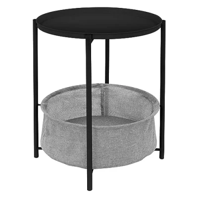 Abbildung von ML DESIGN Beistelltisch Couchtisch aus Metall mit Stoffkorb als Stauraum &amp; abnehmbarer Tablett, Sofatisch Wohnzimmertisch Nachttisch Tisch Schwarz