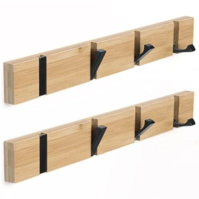 Abbildung von ANVODE 2 Stück Holz Garderobenhaken, Garderobe Kleiderhaken Faltbare Garderobenleiste mit 4 Haken für Jacken, Mäntel, Hüte, Schals, Handtaschen (40cm)