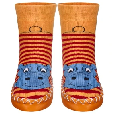 Abbildung von Playshoes Unisex Kinder Hüttenschuh Socken, rot Nilpferd, 27/30