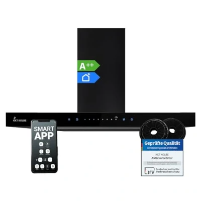 Abbildung von KKT KOLBE Wandhaube Dunstabzugshaube 60cm FLAT6006S FLAT6006S, Abzugshaube / Edelstahl Schwarz Glas WIFI 9 Stufen LED