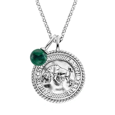 Abbildung von Engelsrufer Damen Halskette aus Sterling Silber und Sternzeichen Stier Anhänger besetzt mit 3 Zirkonia Steinen einem grünen Malachit Stein Länge: 50cm
