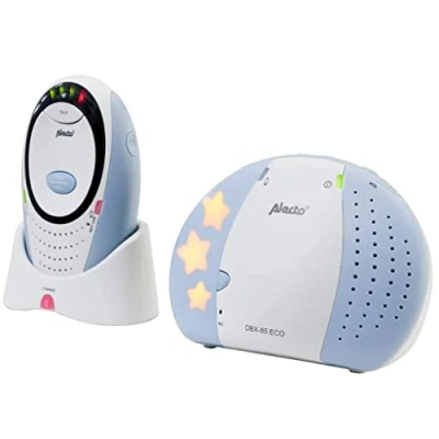 Abbildung von Alecto DBX 85 Digitale Eco DECT Babyphone (100% störungsfrei), hohe Reichweite von bis zu 300 Meter, Rücksprechfunktion, LED Geräuschanzeige und Nachtlicht