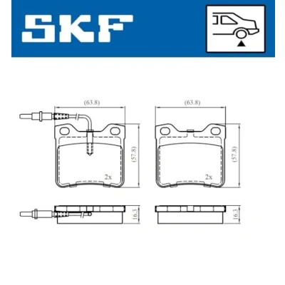 Abbildung von SKF VKBP 91032 E Bremsbelagsatz inkl. Verschleißwarnkontakt PEUGEOT: 607 Limousine, 406 Kombi, Coupe