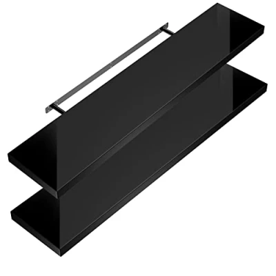 Abbildung von Casaria® 2X Wandregal Schwarz mit Halterung 50 110 cm Schwebend 15 kg Tragkraft Wohnzimmer Büro Schweberegal Regalbrett Hängeregal Hochglanz 90