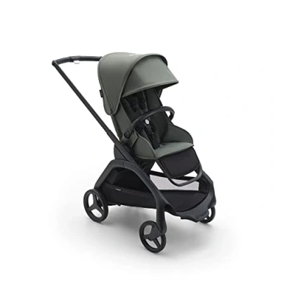 Abbildung von Bugaboo Dragonfly City Kinderwagen, leichter, kompakter Kinderwagen mit Vierradfederung, einhändig zusammenklappbar, XL Untergestellablage, Gestell in Black und Sonnendach Forest Green