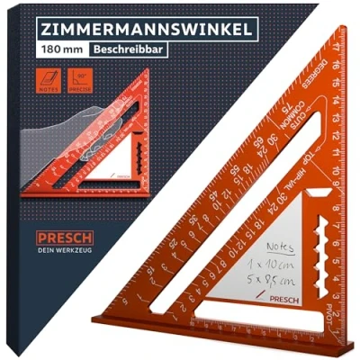Abbildung von Presch Zimmermannswinkel 180mm Innovative, abwischbare Notizfläche Hochpräzise gefrästes Aluminium für dauerhaft exakte 90 Winkel Sorgfältig verarbeitete, widerstandsfähige Beschichtung