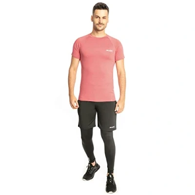 Abbildung von JELEX Sportinator Herren 3 teiliges Fitness Set bestehend aus Shirt, Leggings und Shorts, für alle Sport Fitnessaktivitäten. in den Größen S bis XXL, Blau, Rot oder Grün (Rot, 2XL)