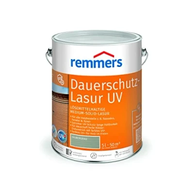 Abbildung von Remmers Dauerschutz Lasur UV silbergrau, 5 Liter, Dekorative Medium Solid für Außen, auch helle Farbtöne und farblos UV+, wetterbeständig