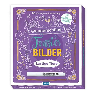 Abbildung von Trötsch Wunderschöne Fensterbilder mit Kreidemarker Mappe Vorlagen und Lustige Tiere: Fensterbilderbuch Beschäftigungsbuch: ... Vorlagenmappe Fensterdeko