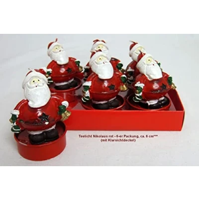 Abbildung von schenken und wohnen Teelichte Nikolaus rot 6er Packung ca. 6,5 cm