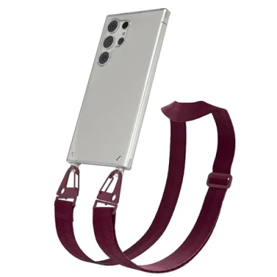 Abbildung von EAZY CASE Hülle mit Band kompatibel Samsung Galaxy S24 Ultra Handyhülle Umhängeband für Silikonhülle Transparent Schutzhülle Handykette zum Umhängen Handykordel Rot Dunkel
